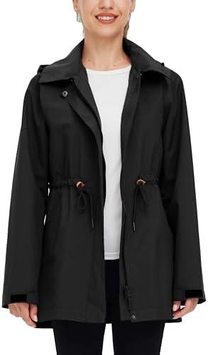 wantdo Women's Waterproof Long Raincoats Lightweight Rain Jacket Hooded Trench Coats Wind proof Jacket, Large