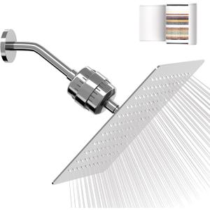 Filtered Shower Head with 20-Stage Shower Filter,Two Replacement Filter Cartridges,Rain Shower head High Pressure for Removing Chlorine and Harmful Substances(10 Inch, Chrome Finish)