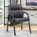 CLATINA Leather Guest Chair with Padded Arm Rest for Reception Meeting Conference and Waiting Room Side Office Home Black (1 Pack)