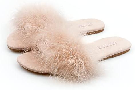 BCTEX COLL Women's Fuzzy Open Toe Slippers Memory Foam Feather Slides Fluffy Furry Indoor House Sandals, Size 8