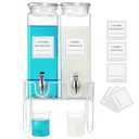 2 Pack Glass Laundry Detergent Dispenser with Stand, Laundry Soap & Fabric Softener Dispenser for Laundry Room Organization and Storage, 76oz Laundry Liquid Containers with Labels, Measuring Cups