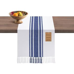 Table Runner 90 Inches Long 100% Cotton - Farmhouse Table Runners for Everyday Use Weddings Parties BBQ's Holidays - 14x90 Inch Rustic Vintage Dining Table Runner Blue