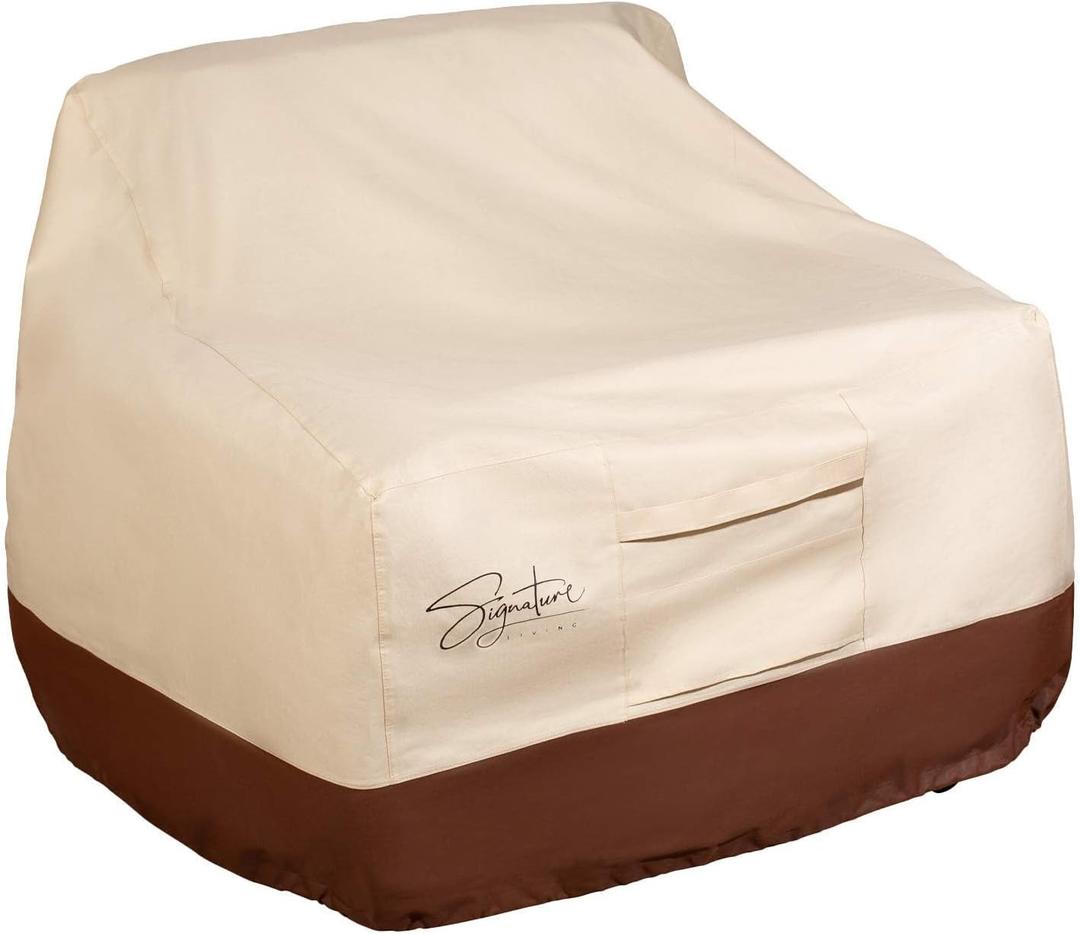Signature Living Set of 2 Outdoor Waterproof Patio Chair Covers, Durable 600D UV-Coated Polyester Outdoor Chair Covers for All-Weather Protection (Tan, Medium 35 Inch)