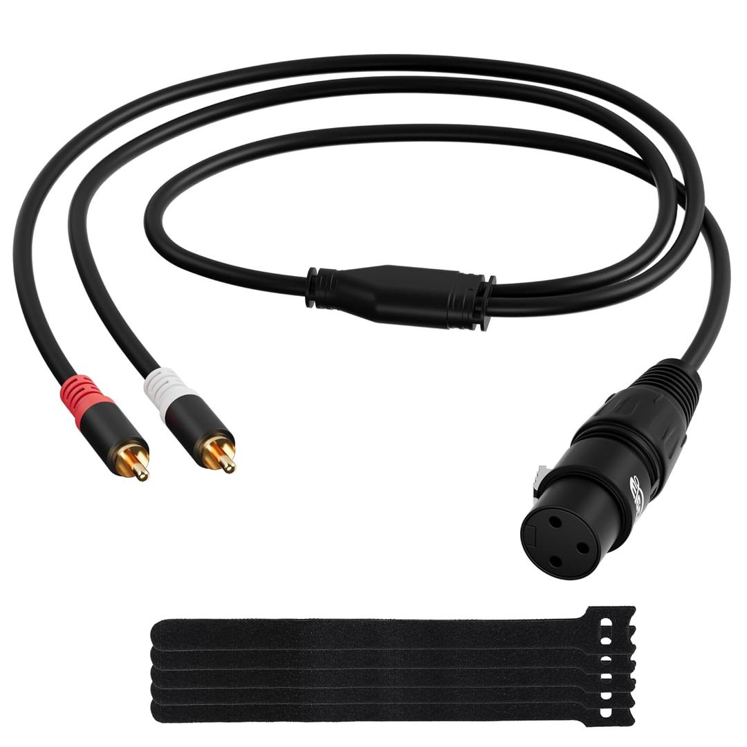Elecan 3-Pin XLR Female to 2 RCA Male Y Splitter Adapter Cable 25 Ft, Unbalanced Dual RCA to XLR Microphone Stereo Audio Interconnect Cable Patch Cord for Speaker Condenser Mic Mixer AMP +5 Ties