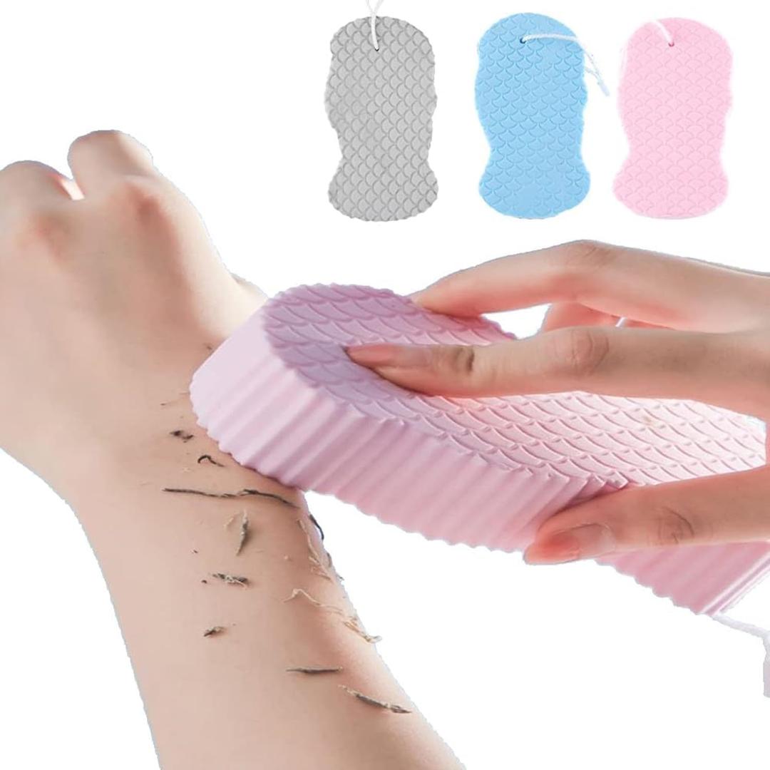 3Pcs Magic Exfoliating Bath Sponge,3D Super Soft Exfoliating Bath Sponge, Remover Dead Skin for Adults Children and Pregnant Women,  Reusable (Blue+Pink+Gray)