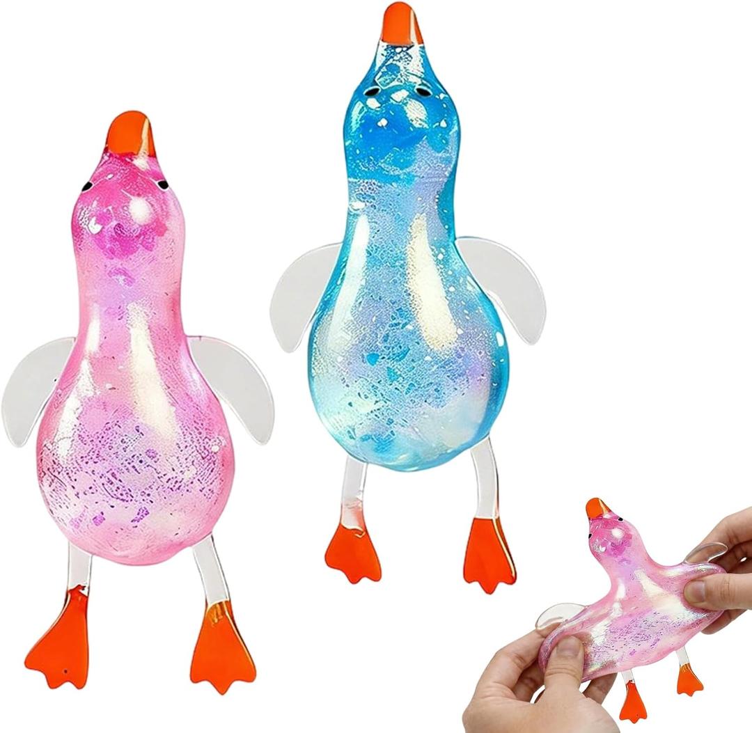 Cute Duck Squishy Sugar Stress Ball,Soft Duck Stress Relief Sugar Ball Toys and Moldable Slow Rise Relaxing Sensory Fidget Stress for Anxiety Relief (Blue+Pink)