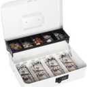 Cash Box with Money Tray and Combination Lock, Large Money Box for Cash Regiser, Safe Lock Box for Money Saving Metal 11.8"x9.45"x3.54" White XL Large