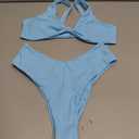 geluboao Bikini Set for Women Solid V Neck Knot Front Push Up High Leg Thong Two Piece Swimsuit (Blue, S)