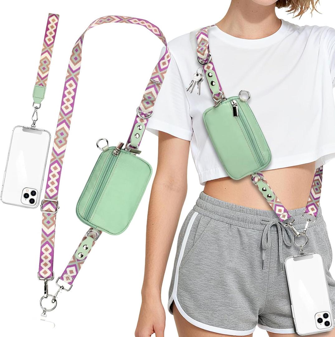 3-in-1 Clip and Go Phone Lanyard Crossbody with Detachable RFID Wristlet Wallet, Convertible Neck/Wrist Strap with Phone Tether Tab | Hands-Free Essentials for Travel, Concerts (Multicolor 3)