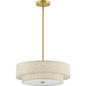 VONLUCE Modern Chandeliers, 18" Drum Chandeliers with 2-Layer Fabric Shade, 4-Light Pendant Light Fixture with E26 Bases, Light Fixture for Dining Room Bedroom Living Room, Linen Shade & Brass Finish (Brushed Gold)