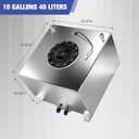 10 Gallon Fuel Cell Polished with Cap Level Sender 6AN 12FT CPE Fuel Line Kit Silver Aluminum