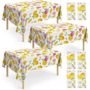 Oudain Lemon Party Decorations Tablecloth, 6 Pack Pink Lemon Disposable Plastic Table Covers for Freshly Graduated Grad Party, Summer, Birthday, Baby Shower, Bridal Shower Supplies 54 x 108 in