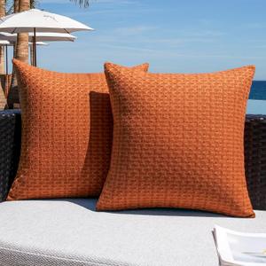 Kevin Textile Fall Outdoor Waterproof Throw Pillow Covers Pack of 2 Farmhouse Decorative Cushion Covers for Garden Patio Tent Balcony Bench Couch Sofa 18x18 Inch, Burnt Orange
