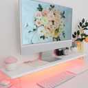 Bamboo Monitor Stand Riser with Acrylic Legs for Desk,31.5 Inches Desktop Shelf Supports for PC Computer Monitor, Laptops, Printer, Speakers (White)