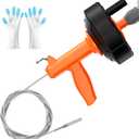 Drain Snake, Drain Auger with Drill Adaptor, 25 Feet Plumbing Snake Auto Feed Flexible Hair Drain Clog Remover for Kitchen, Bathrom and Shower Sink with Gloves (Orange)