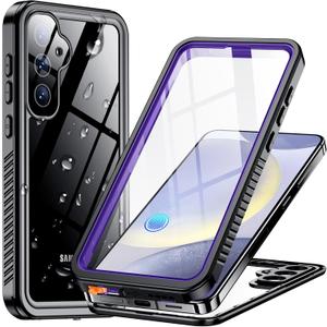 Temdan Designed for Samsung Galaxy S24 Case,Waterproof Built-in Lens & Screen Protector [Full Body Shockproof][Military Drop Proof][IP68 Underwater] Phone Case for Galaxy S24 5G-Purple (2024)