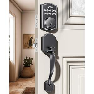 Door Lock with 2 Lever Handles - Keyless Entry Door Lock, Electronic Keypad Deadbolt, Digital Smart Code & Front Handle Sets, Auto-Locking, Easy Installation (Matte Black)