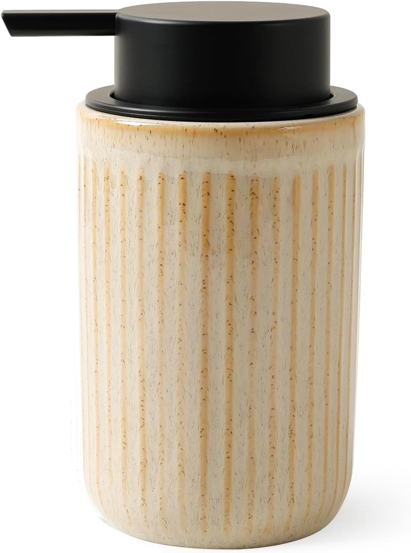 BosilunLife Dish Hand Soap Dispenser - Liquid Pump Soap Dispenser for Bathroom Deco 12oz Ceramic Kitchen Dish Dispenser with Rust-Proof Liquid Pump Modern Refillable Lotion Bottles, Greige