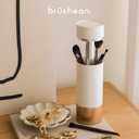 UVC Sanitizer with Ozone, Makeup Brush Holder, One Touch for Open, Dustproof Make Up Supplies Organized Storage, Stylish and Durable Design (Standard, White/Rose Gold)