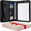 Forevermore Portfolios Portfolio Organizer - 3 Ring Binder with Notepad - 1.5 Inch Rings - Zippered Storage Pockets for Papers, Travel Documents, Presentation Folder, Cards, Passport, Tickets - Black