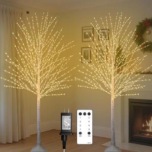 2Pack 6FT Lighted Birch Tree, Birch Tree with 880 LED Lights, 8 Twinkling Modes and Timer, Dimmable, Light Up Twig Christmas Tree for Indoor Outdoor Home Party Garden Wedding Decorations