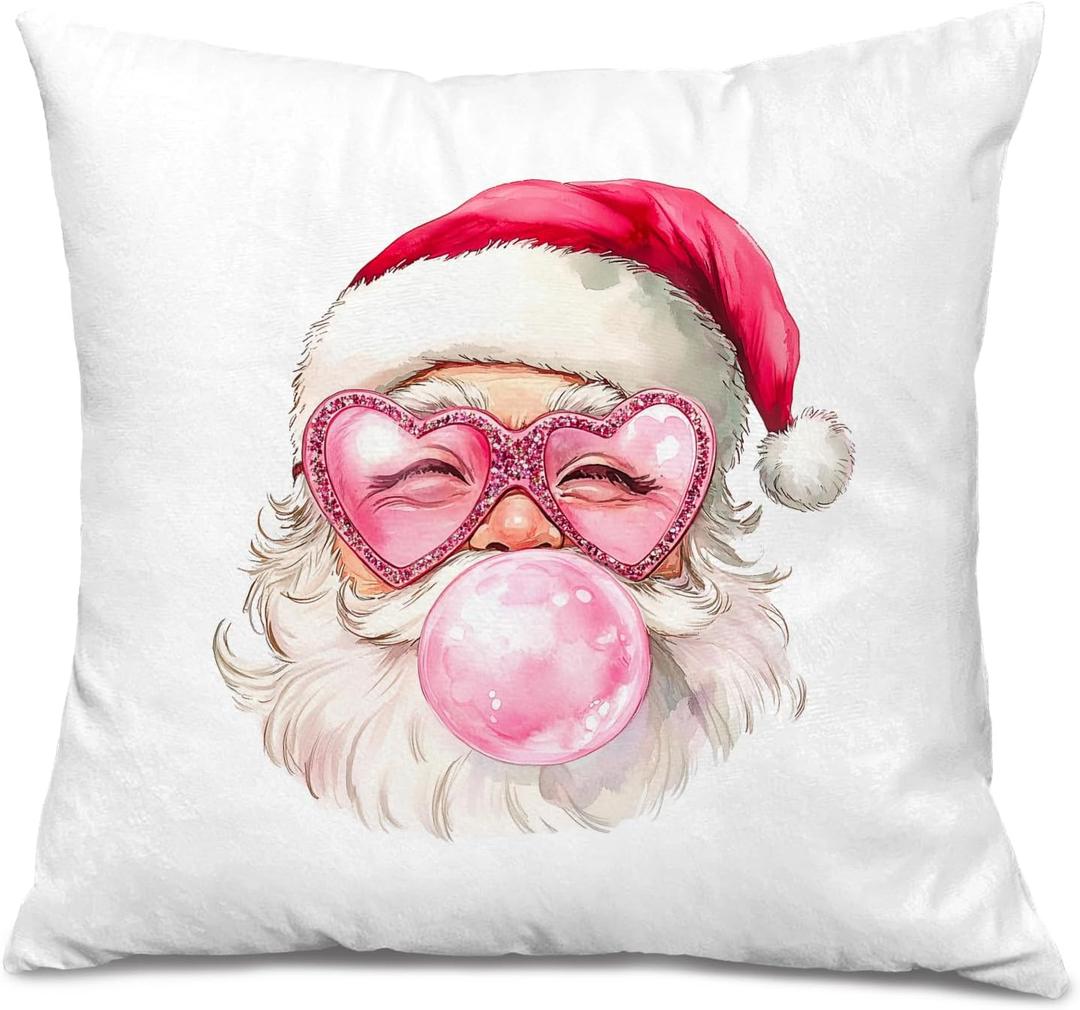 3 x Pink Christmas Pillow Covers 18 * 18,Cute Santa Pillow Covers,Funny Pillows Covers,Cute Christmas Decor,Pink Christmas Decor, Christmas Decorations for Living Room Bedroom DecorSanta Claus Decor (Color 04)