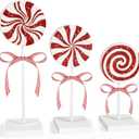 3 Pieces Christmas Table Decorations Wood Candy Set, Red Christmas Tiered Tray Decor,Rustic Candy Table Decorations for Home Tables(Cute)