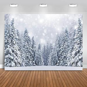Mocsicka Winter Wonderland Backdrop Winter Snowy Forest Background Frozen Trees Landscape Decoration Newborn Children Portrait Photo Studio Booth Props (8x6ft)