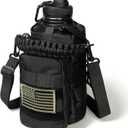 64 Oz Water Bottle with Sleeve - Half Gallon Big Insulated Water Jug with Strap Stainless Steel Gym Water Bottles for Men Sports Workout Hiking All Black