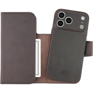 BLACKBROOK Tri-fold Wallet Case for iPhone 17 Pro Max  Tudor Wallet and Case Set, Designed for MagSafe and Wireless Charging, RFID Shield  Full Grain Leather, 8 Card Slots & 2 Cash Pockets (Distressed Coffee)