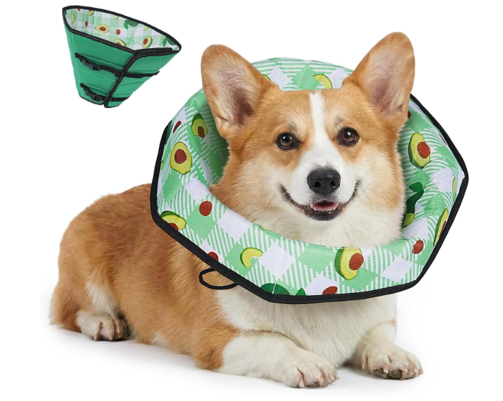 Soft Dog Cone Collar After Surgery: Foldable Long Comfortable Comfy Fabric Recovery Shame Elizabethan Stop Licking Dogs (Green, L) 