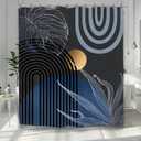 Yookeb Abstract Blue Mid Century Bathroom Shower Curtain 60W by 71H Inch Minimalist Aesthetic Modern Contemporary Plant Leaves Vintage Polyester Fabric 12 Plastic Hooks Waterproof Decor