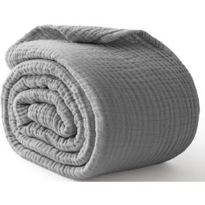 100% Cotton Muslin Blanket Large 50" x 70", 6 Layers Breathable and Lightweight Cotton Throw Blanket for Bed and Couch, Soft Quilt Bedspread, Gauze Blanket for Adults All Season, Grey (03 - Medium Grey)