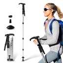 Telescopic Walking Cane 43 Inch with Anti-Shock & T-Grip Handle - 7075 Aluminum Quick Lock Trekking Pole, Ultralight for Hiking, Camping, Mountaineering (Silver)