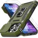 DEERLAMN Case for iPhone 16 Pro with Slide Camera Cover+Screen Protector(2 Packs), Rotated Ring Kickstand Military Grade Shockproof Protective Cover-Olive Green