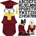 Huhumy 5 Pcs Dog Graduation Costume Set Include 2026 Pet Graduation Gown with Stole Puppy Grad Cap Lensless Glasses DIY Letter Stickers for Dogs Cats Holiday Costume Accessory(Maroon Yellow,XL)