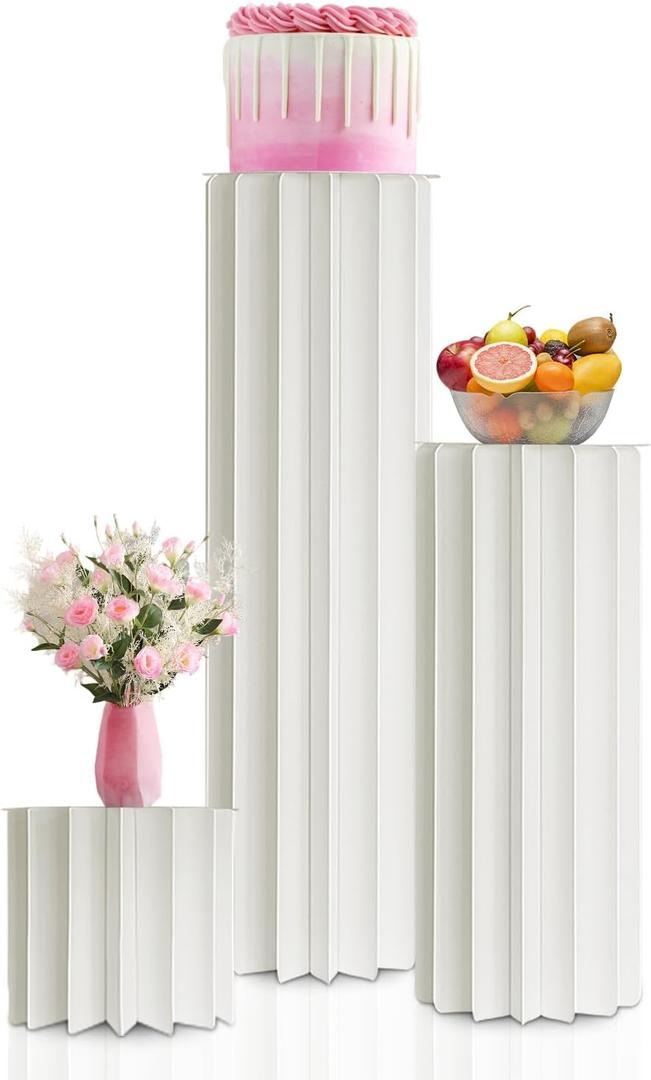 3 Pcs Cylinder Stands for Party White Cylinder Pedestal Stand for Display Foldable Cardboard Column Cylinder Table for Parties Baby Shower Birthday Wedding Pillar Display Decoration Diameter 7.87 Inch