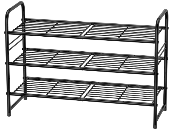 MWQ 3 Tier Stackable Shoe Rack, 32.5" Wide All Metal Free Standing Shoe Storage Organizer for Entryway, Closet, Black