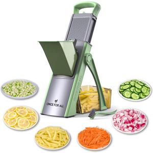 ONCE FOR ALL Upgrade Safe Mandoline Slicer Plus, Adjustable Vegetable Food Chopper Potato Fries French Fry Cutter, Detachable Blade, Kitchen Chopping Artifact, New Kitchen Gift JS03 Green