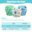 wegreeco Reusable Swim Diapers,Baby & Toddler Snap One Size Adjustable Reusable Baby Swim Diaper (Diving, Ocean, Turtle, Large, 3 Pack)
