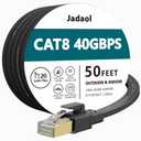 Cat8 Ethernet Cable, Outdoor&Indoor, 50 FT Heavy Duty High Speed Cat 8 LAN Network Cable, 40Gbps 2000MHz RJ45 Flat Internet Computer Patch Cord, Weatherproof S/FTP UV Resistant for Router/Modem/Gaming (Black)