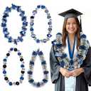 Graduation Money Lei, Class of 2024 Candy Lei Kit with DIY Flower Sticker Pieces, Congrats Senior High School College Grad Party Supplies Blue & Black Set of 6 No Money Included