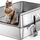 XXXL Stainless Steel Cat Litter Box, 28" L x 19.7" W x 12" H Extra Large Semi Enclosed Removable Metal Litter Tray with High Sided Enclosure, Scoop, Anti-Leakage, Non-Sticky, Easy Cleaning