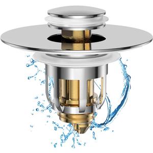 Universal 2 in 1 Bathroom Sink Stopper, Pop Up Bathroom Sink Drain Strainer with Anti-Clogging Filter Basket, Bathroom Drain Stopper Sink Plug for 1.06"-1.65" Basin Drain Holes (Chrome Silver)