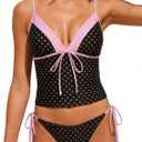ZAFUL Women Two Piece Tankini Set Low Waisted Tie Side Tankini Swimsuit Cute V Neck Modest Swimwear Cute Summer Bathing Suit (S)