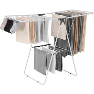 VEVOR Clothes Drying Rack, 2-Tier Foldable Laundry Dryer Rack with Sock Clips & 21 Drying Rods, Metal Height Adjustable Drying Racks for Outdoor & Indoor, Free-Standing & Space-Saving Hanger, White, 54.5"D x 23.6"W x 39.4"H