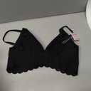 BOUFOR Deep V Bra Low Cut Plunge V Neck Thin Strap Push Up Wireless Bralette Padded Seamless Bra Scalloped Edge, Black, S