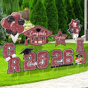 Graduation Yard Sign 2026, 8pcs Large Graduation Decorations Class of 2026 Yard signs with Stakes for High School College Grad Party Display Indoor or Outdoor (Maroon,Black,White)