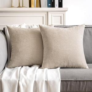 MIULEE Pack of 2 Beige Decorative Pillow Covers 18x18 Inch Soft Chenille Couch Throw Pillows Farmhouse Cushion Covers for Home Decor Sofa Bedroom Living Room (18" x 18" (Pack of 2))
