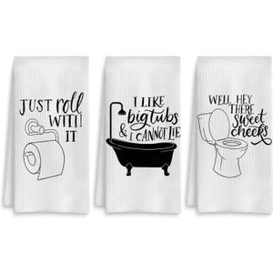 Funny Hand Towels Set of 3, Black and White Hand Towels for Bathroom, Black and White Funny Bathroom Decor, 16x24 Inch